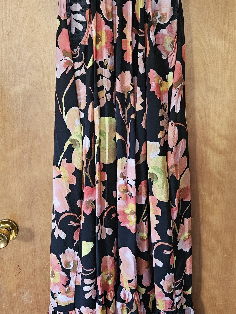 Torrid Black Maxi Dress with Pink, Peach & Green Floral Print